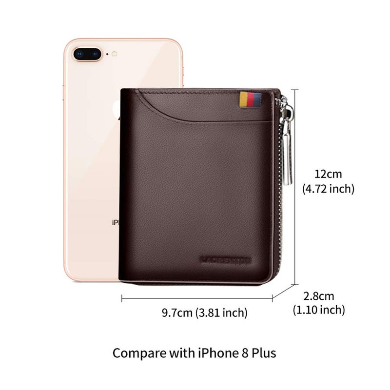 LAORENTOU Genuine Leather Wallets for Men, RFID Blocking, Multi Card Holder Slim Mens Wallet with Zipper Coin Purse, Bifold Wallet for Man, Boys, Teens (Brown) - Image 2